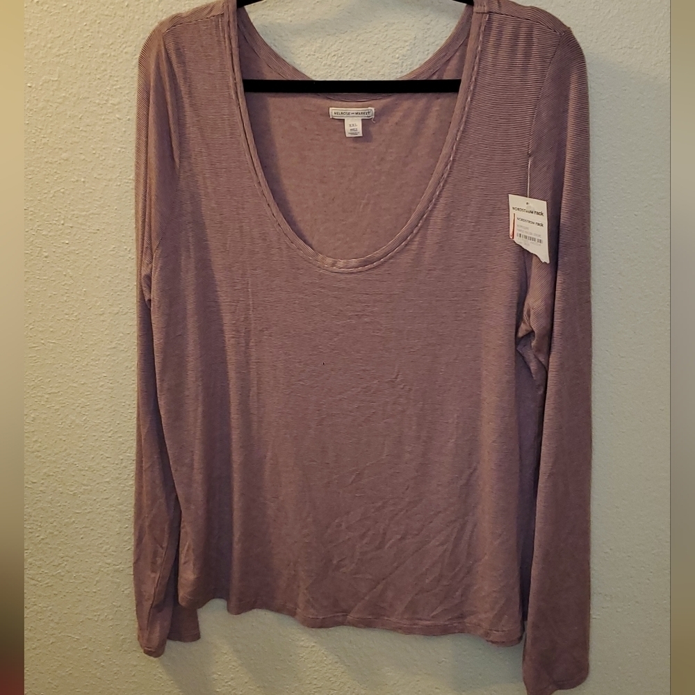 Melrose and Market Purple Striped long sleeve scoop neck top sz XXL